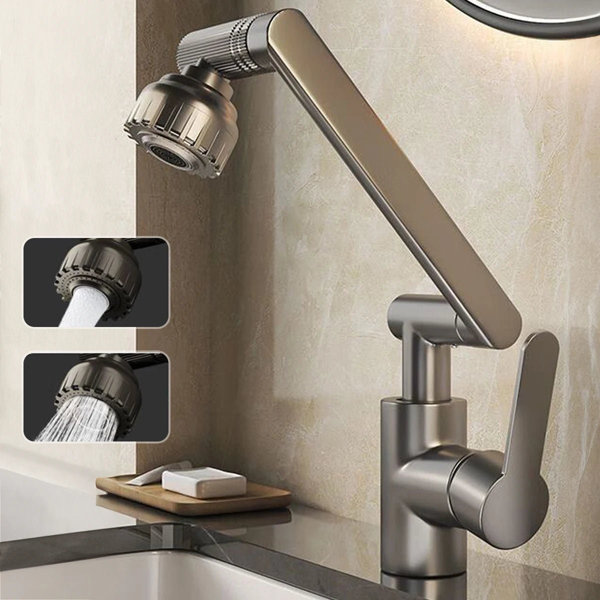 Grifo de Cocina Ajustable y Flexible AquaFlex con Brazo Giratorio de 360° y Doble Modo de Chorro de Agua