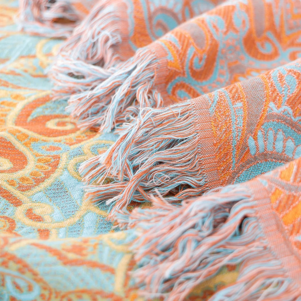 Manta Bohemia de Algodón Reversible con Diseño Paisley
