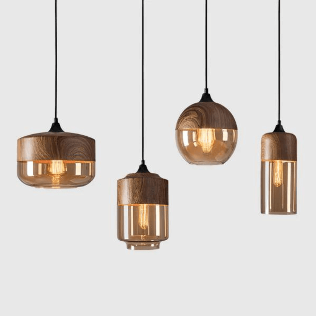 Royallure Lámpara de Techo Escandinava de Madera – Corona de Madera y Vidrio Ajustable