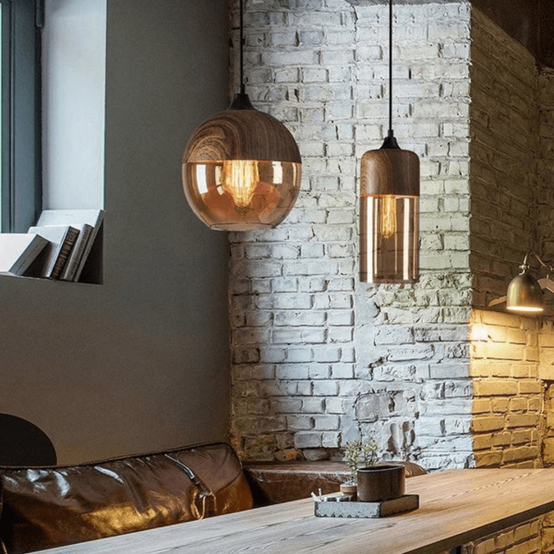 Royallure Lámpara de Techo Escandinava de Madera – Corona de Madera y Vidrio Ajustable