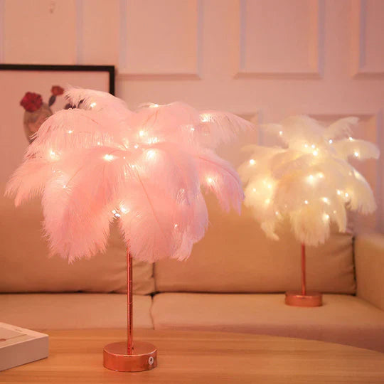 FeatherGlow - Lámpara de noche de avestruz elegante para un ambiente hogareño