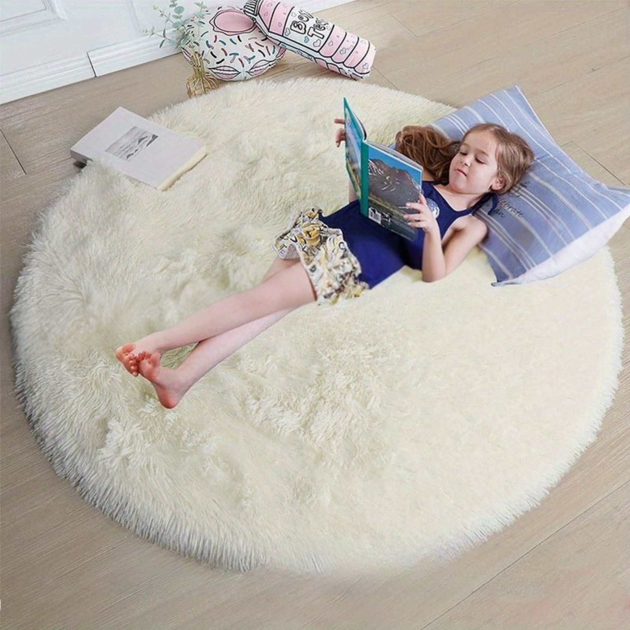 Alfombra Redonda para Sala y Niños, Diseño Suave y Antideslizante, Lavable, 160 cm