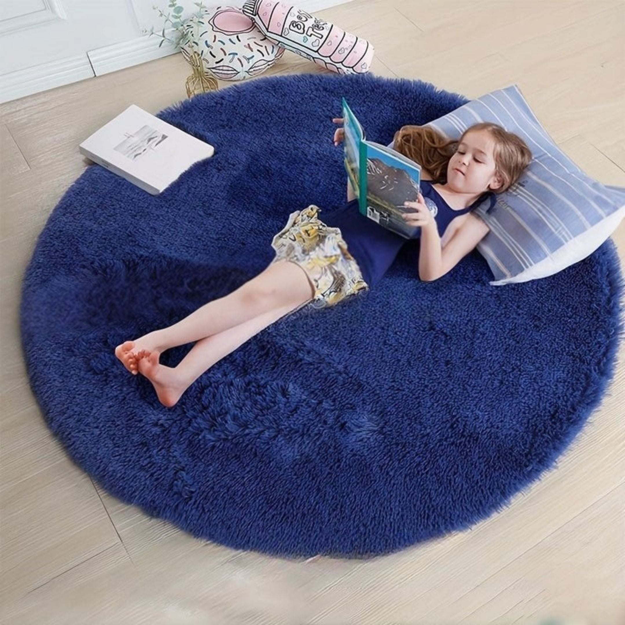 Alfombra Redonda para Sala y Niños, Diseño Suave y Antideslizante, Lavable, 160 cm