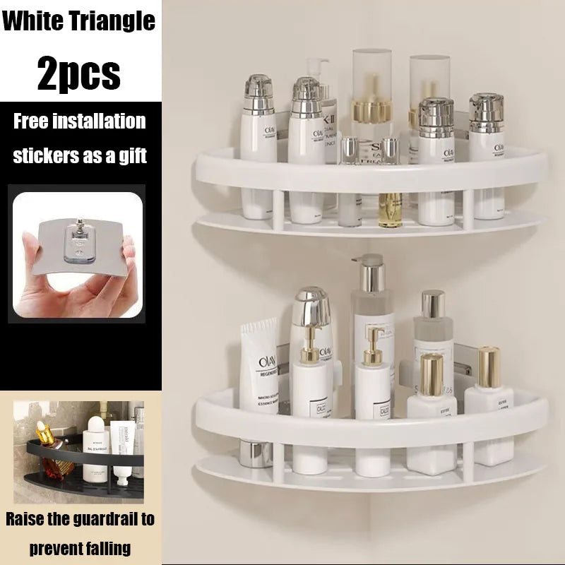 AquaSpace Pro | Estante de ducha de esquina sin taladrar | Aluminio | Resistente al óxido y a la carga | Estante de baño en negro, blanco, plata o negro-dorado