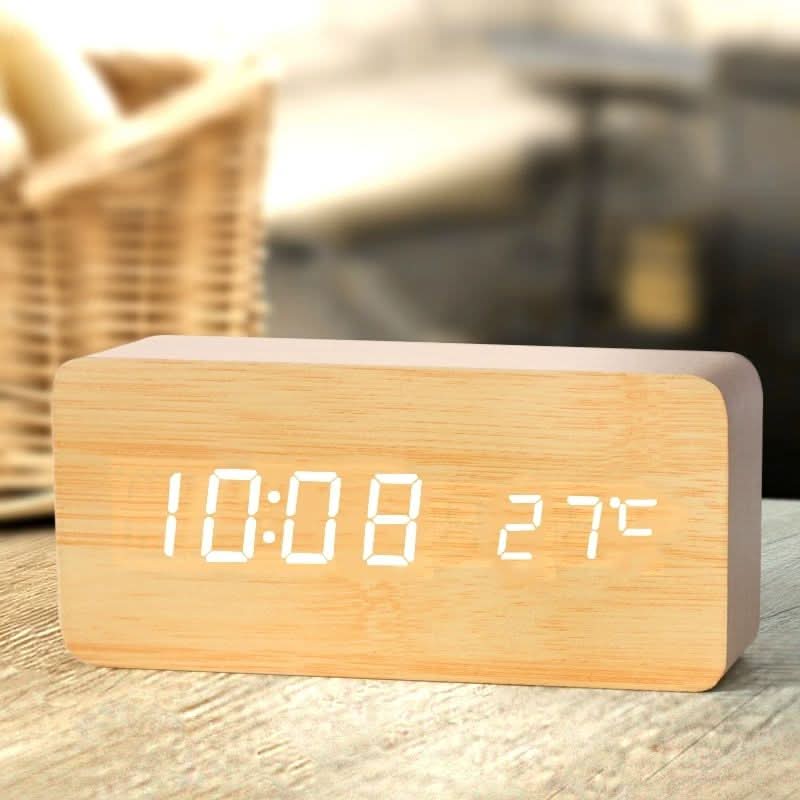 RELOJ DESPERTADOR LED TIMBERGLOW – Digital y Estiloso en Diseño de Madera Natural