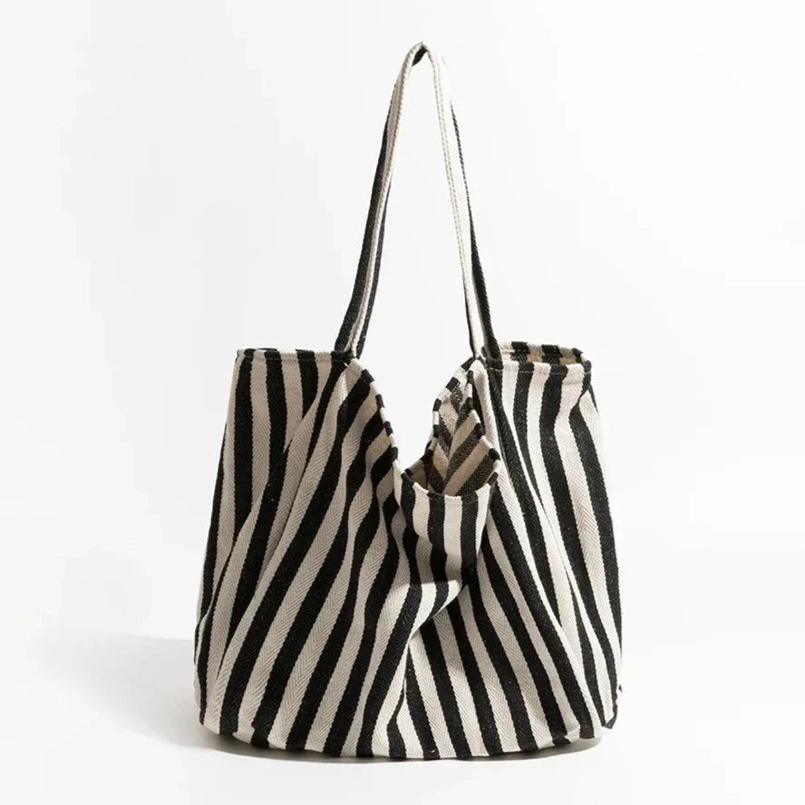 Bolso de tela de lino a rayas