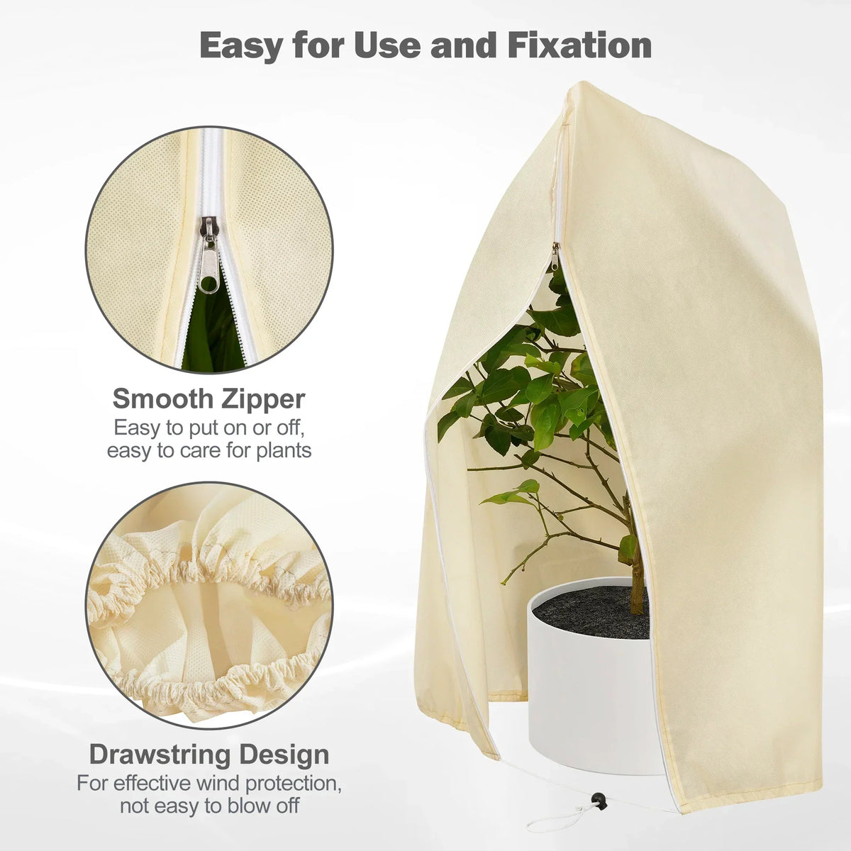 Cubierta de protección invernal para plantas - Protección contra heladas con cremallera y cordón, transpirable para palmeras y plantas en macetas en el jardín