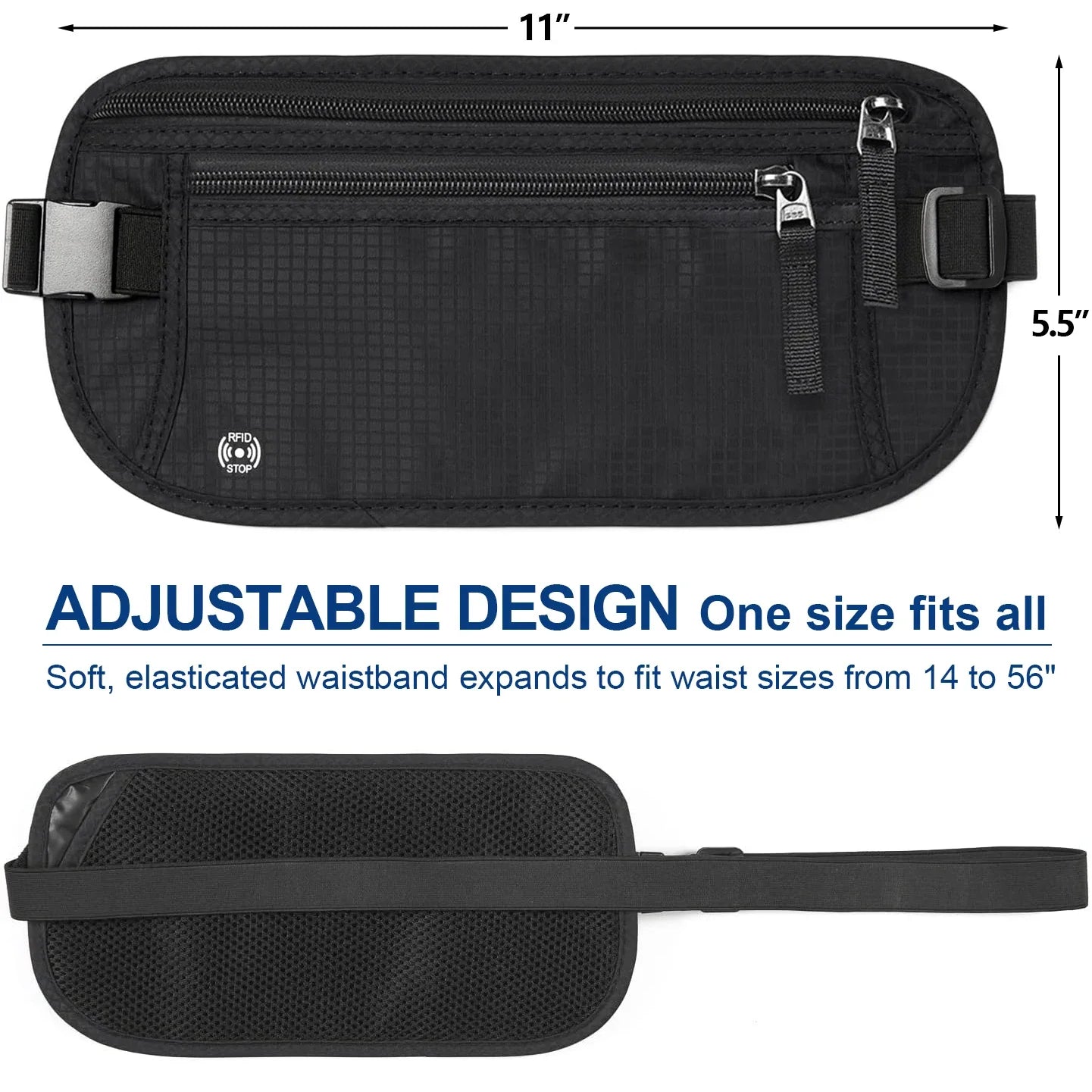 SafeTraveler Riñonera | Protección RFID | Compartimento de seguridad oculto | Para damas y caballeros