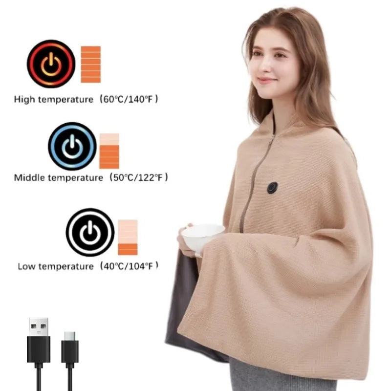 CozyTherm Wear Manta Térmica USB para Llevar | 150 × 85 cm | 3 Niveles de Temperatura | Lavable a Máquina y Portátil