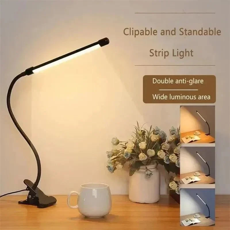 Lámpara de Clip LED LumaFlex | 3 Colores de Luz y 10 Niveles de Brillo | Operación USB | Cuello Flexible | Amigable con los Ojos y Regulable