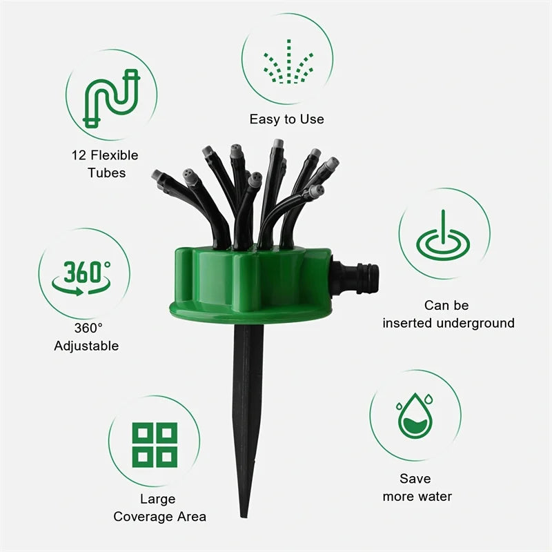 Sistema de Riego para Jardín 12 en 1 – Aspersor Ajustable con Riego de 360 Grados