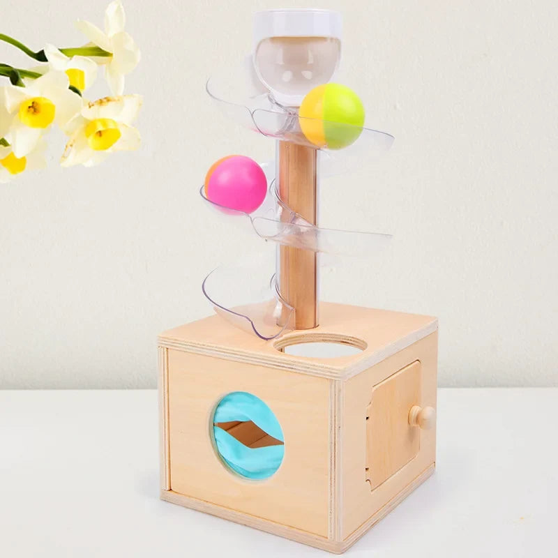 Montessori - Pista de canicas y rompecabezas de madera para niños pequeños