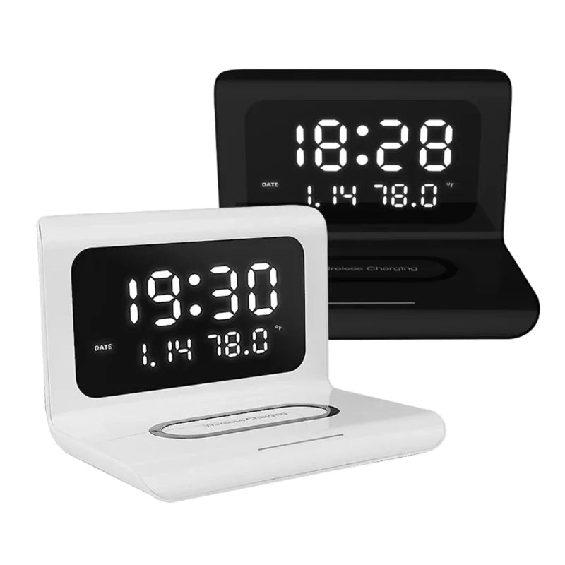 Estación de carga inalámbrica con reloj y alarma – Compacta y de carga rápida