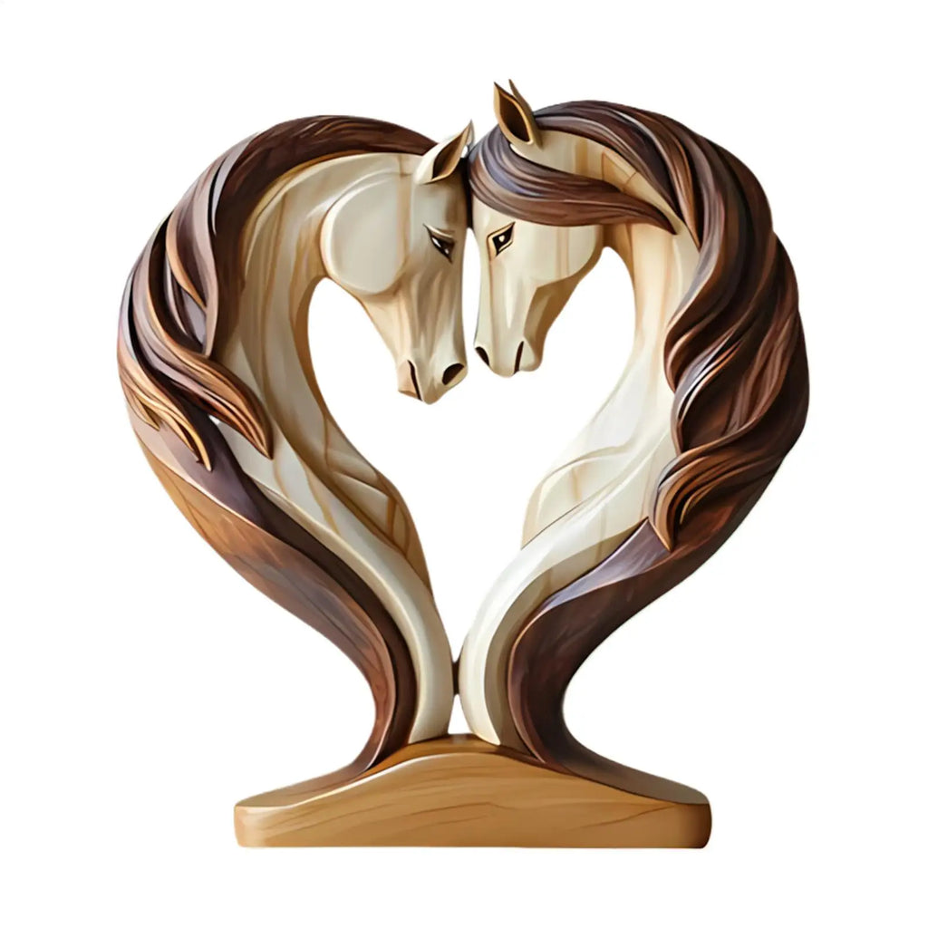 Escultura de Caballo Equora | Escultura de Madera de Caballo | Diseño 2D en Pose de Abrazo | Decoración para Sala de Estar, Oficina y Habitación Infantil