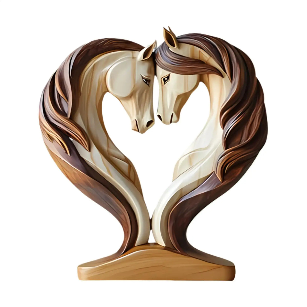 Escultura de Caballo Equora | Escultura de Madera de Caballo | Diseño 2D en Pose de Abrazo | Decoración para Sala de Estar, Oficina y Habitación Infantil