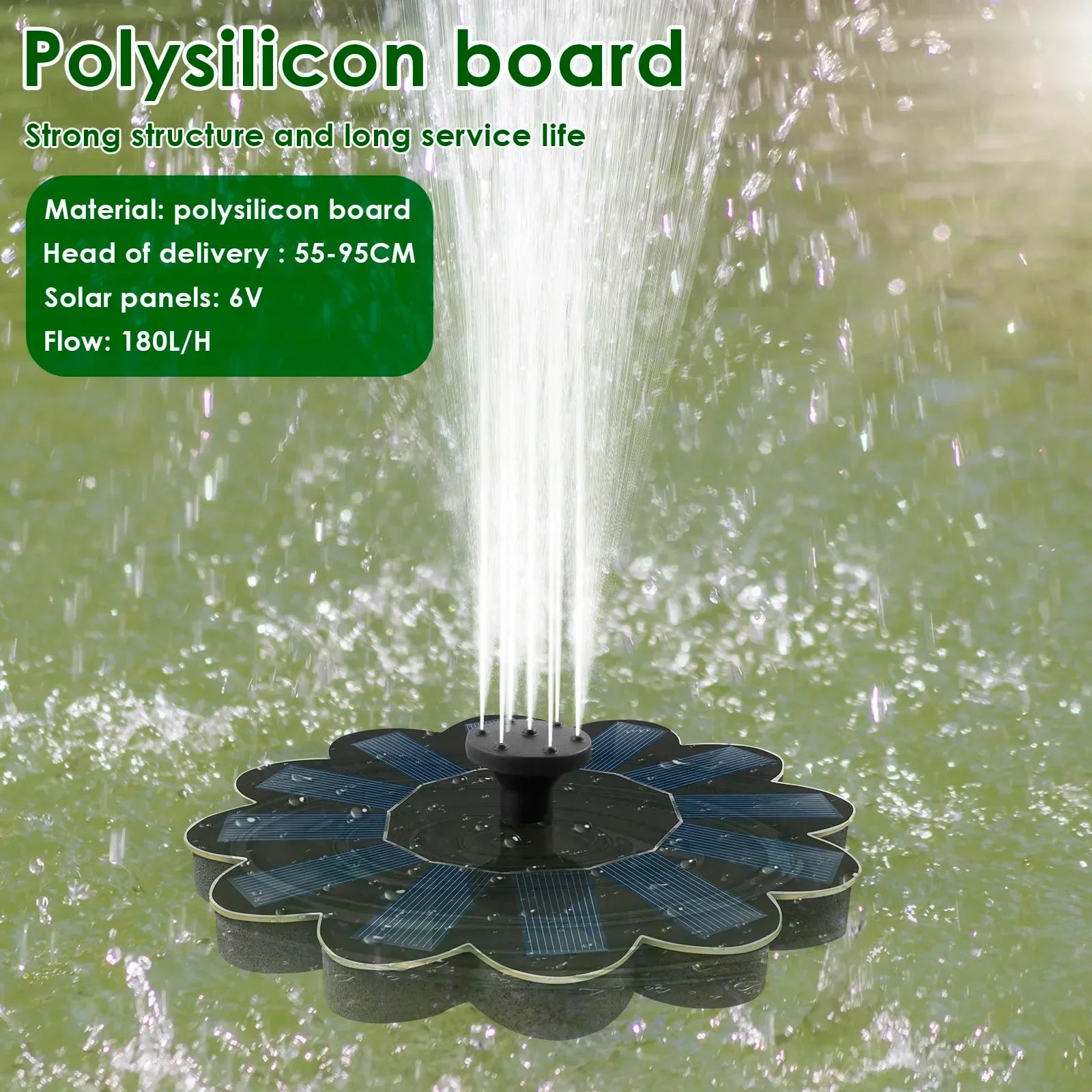 Fuente Solar Primavera de Jardín | 5 Boquillas Intercambiables | Ahorro Energético y Sin Mantenimiento | Para estanque, baño de aves y balcón