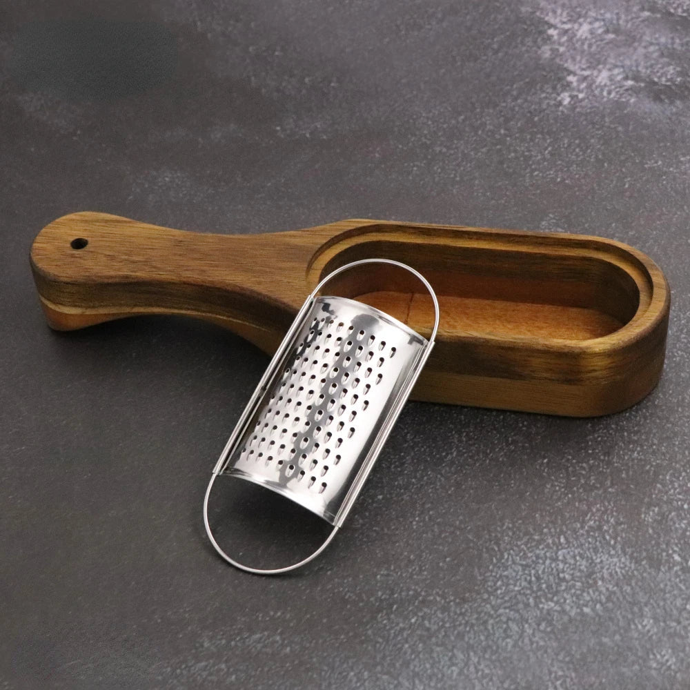 GrateNest – Rallador de acero inoxidable con recolector extraíble de madera de acacia