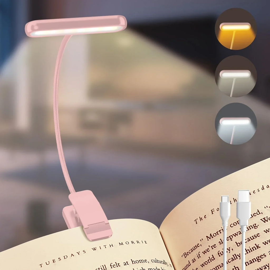 Lámpara de lectura FlexiRead | Recargable por USB | 3 colores de luz y regulable | Clip y brazo flexible