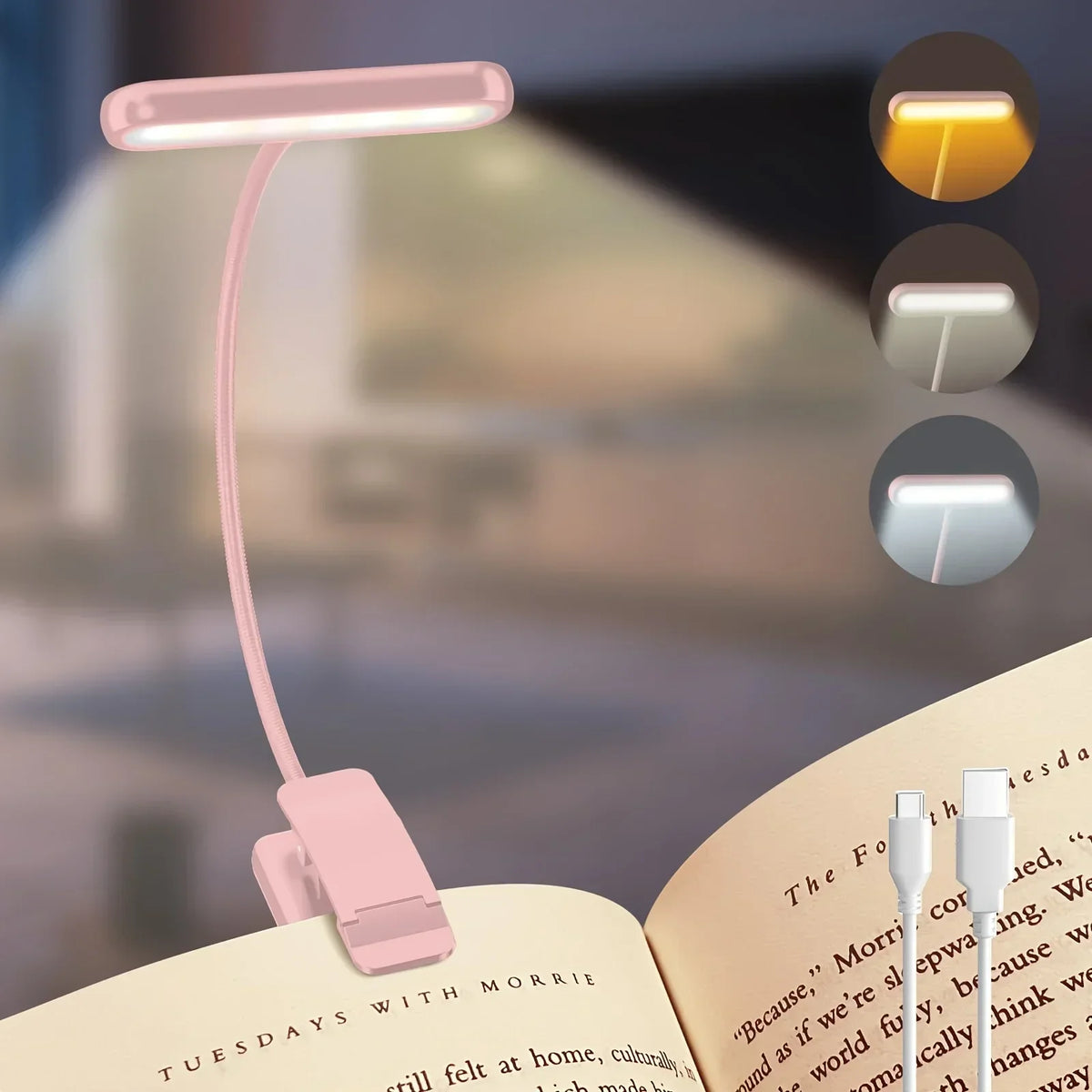 Lámpara de lectura recargable con clip y brazo flexible – Ajustable y amigable con los ojos