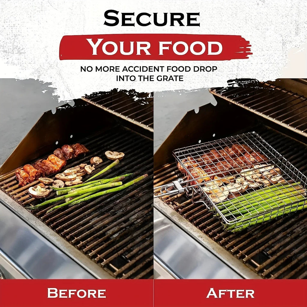 Kalsten | Canasta BBQ Grillaro | Plegable y Antiadherente | Acero Inoxidable y Resistente al Calor | Para Carnes y Verduras