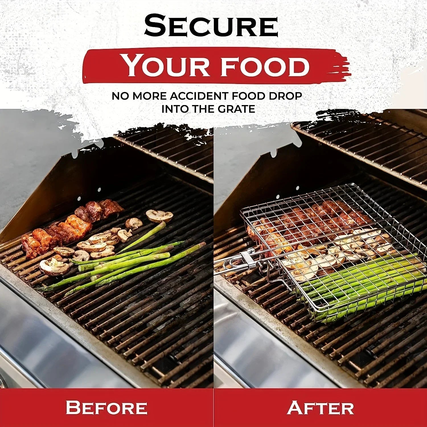 Kalsten | Canasta BBQ Grillaro | Plegable y Antiadherente | Acero Inoxidable y Resistente al Calor | Para Carnes y Verduras