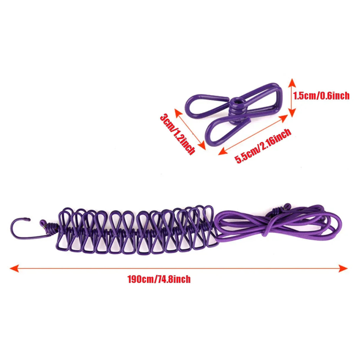 Cuerda de Viaje Elástica Multi-Clip a Prueba de Viento y Antideslizante