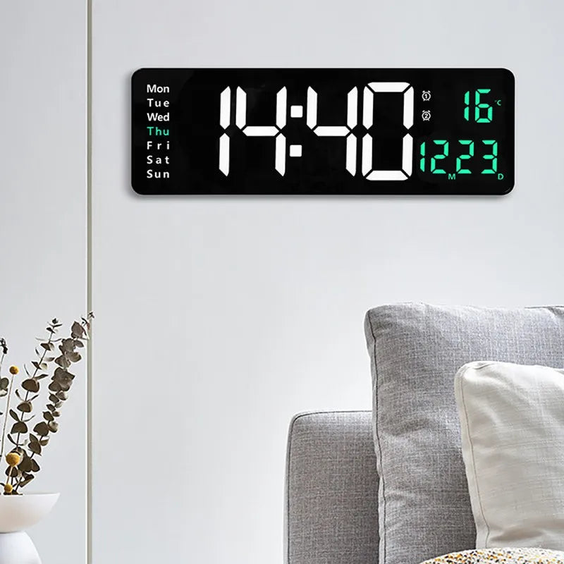 Reloj de pared LED moderno con temporizador, fecha y control remoto