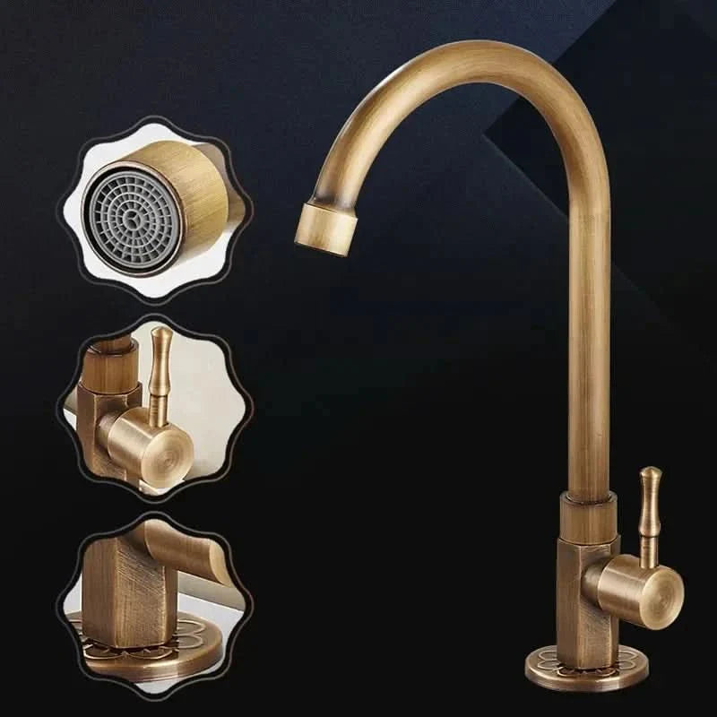 GOLDENSWAN – Robinet antique en col de cygne en laiton pour cuisine et salle de bain