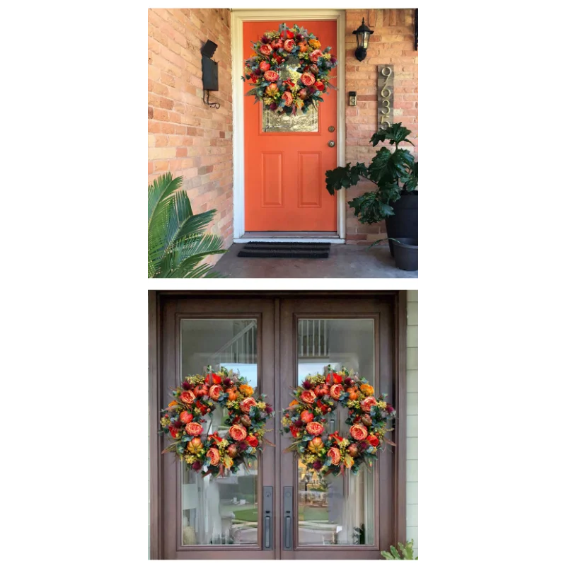 Encanto Otoñal Corona de Puerta de Otoño | Calabaza y Ratan | 40 cm | Decoración Artesanal para Otoño y Acción de Gracias