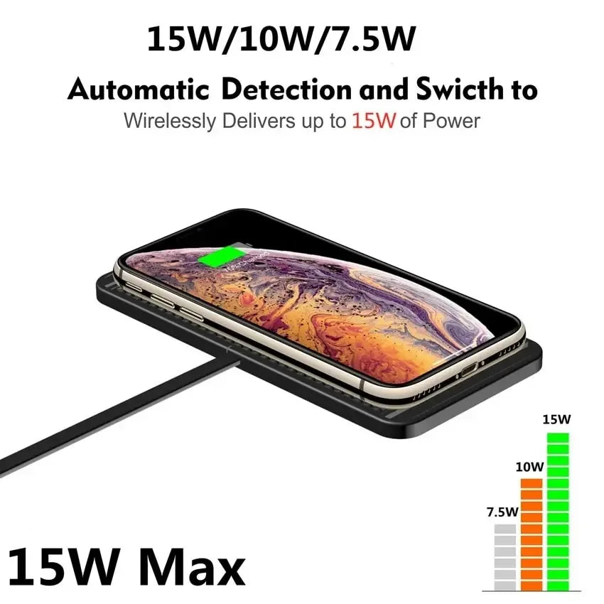 Kalsten | Voltigo Almohadilla de Carga Inalámbrica | Cargador Rápido de 15W | Antideslizante y Ultra Delgado | Compatible con iPhone y Samsung