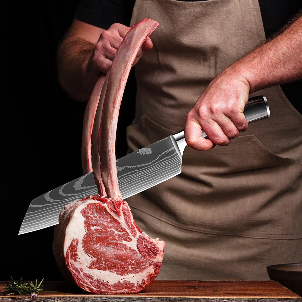 Skorter | Juego de cuchillos de cocina XITUO - 1-9PCS Cuchillos de chef, Santoku y de fruta de acero inoxidable 7Cr17Mov con mango ergonómico de Pakkawood