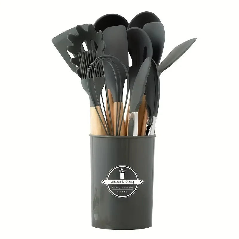 ChefEase – Set de utensilios de cocina de silicona de 12 piezas con mangos de madera | Brehn