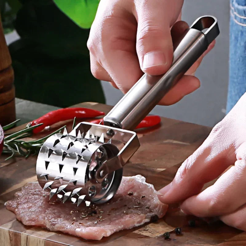 SteelTender Aplanador de Carne | Ablandador de Carne de Acero Inoxidable con Cabeza de Golpe | Para Filetes, Escalopes y Cerdo | 18 cm
