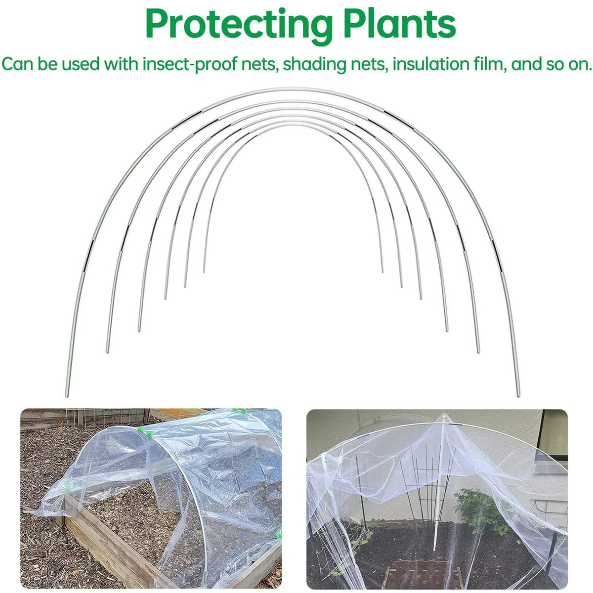 Conjunto de Arcos de Jardín FlexGrow de Fibra de Vidrio | Túnel de Plantación DIY para Huertos y Cultivos | Resistente a la Corrosión y Reutilizable | Incluye Conectores