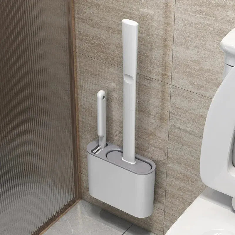 Cepillo de inodoro HygieBrush DuoClean | Set de cepillo de inodoro 2 en 1 de silicona con soporte de pared | Antibacteriano y ahorra espacio