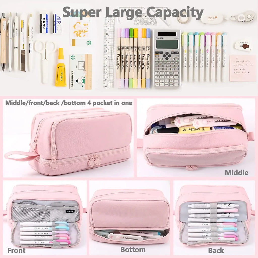 Estuche de lona negra con compartimento para regla | Estuche | Funda de doble capa para uso escolar