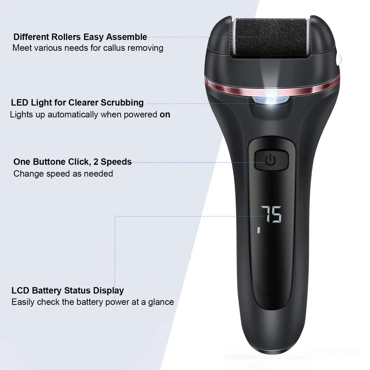Eliminador de callos eléctrico Pediluxe Pro | Con 3 cabezales de lijado, LED y LCD | Recargable y resistente al agua IPX7 | Para pies suaves y bien cuidados