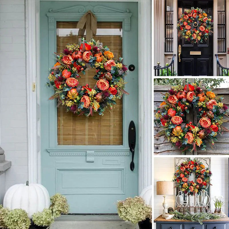 Encanto Otoñal Corona de Puerta de Otoño | Calabaza y Ratan | 40 cm | Decoración Artesanal para Otoño y Acción de Gracias