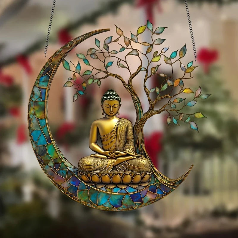 Atrapa Sol Acrílico ZenLight | Decoración en 2D de Buda | Accesorio para Ventanas y Hogar | Diseño Espiritual de Interiores