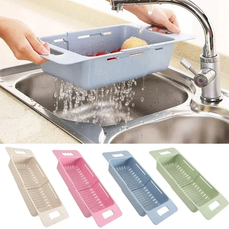 FlexDrain Escurridor de Cocina – Organizador de Fregadero Ajustable | Drenaje Automático & Deshidratador de Frutas y Verduras | Accesorios de Cocina Ahorra Espacio | Brehn