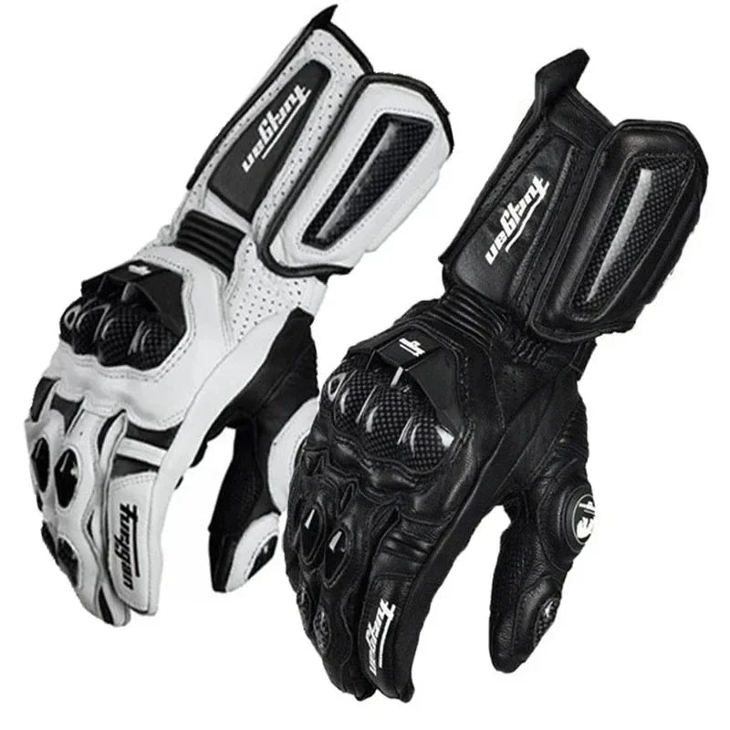 Guantes de moto RidePro Carbon | Impermeables y cortavientos | Compatibles con pantalla táctil | Protectores de cuero auténtico | Para verano e invierno