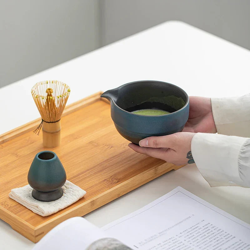 Tazón de Matcha Japonés Hecho a Mano Verde Tamaño Estándar Cerámico