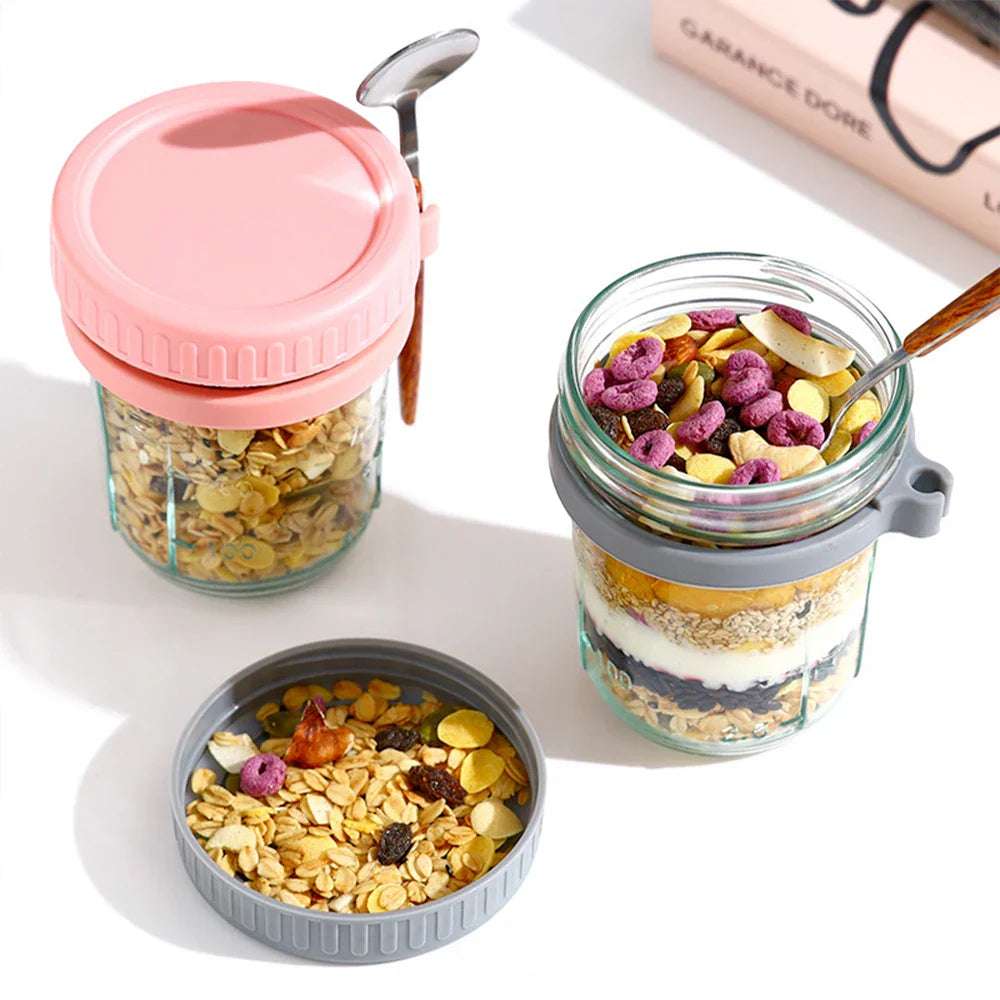 Lisslune | Taza de Desayuno Portátil Multifuncional con Tapa y Cuchara - ¡Perfecta para Avena, Cereal, Nueces, Yogur, Ensalada y Más! Vaso Resistente al Calor para Jugo y Leche en Movimiento