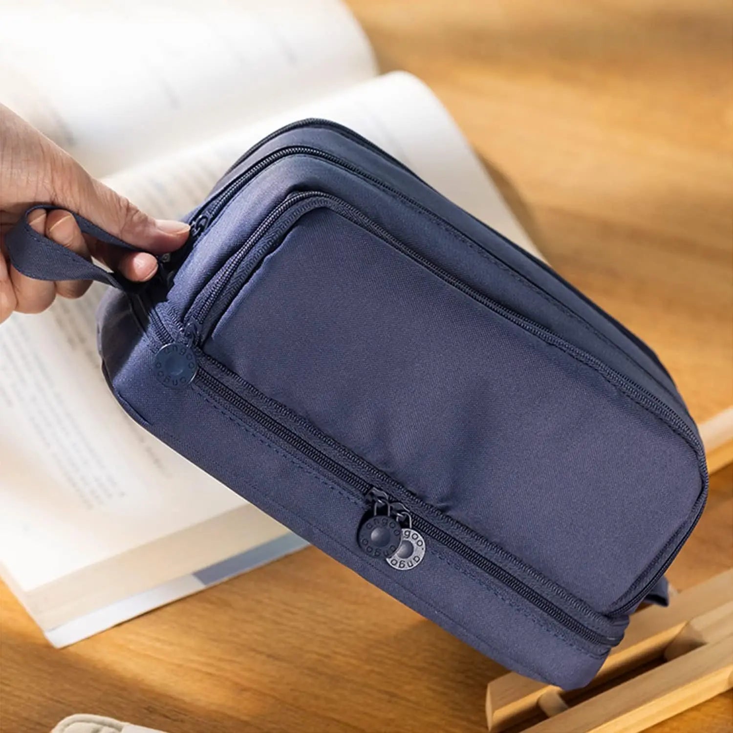 Estuche de lona negra con compartimento para regla | Estuche | Funda de doble capa para uso escolar