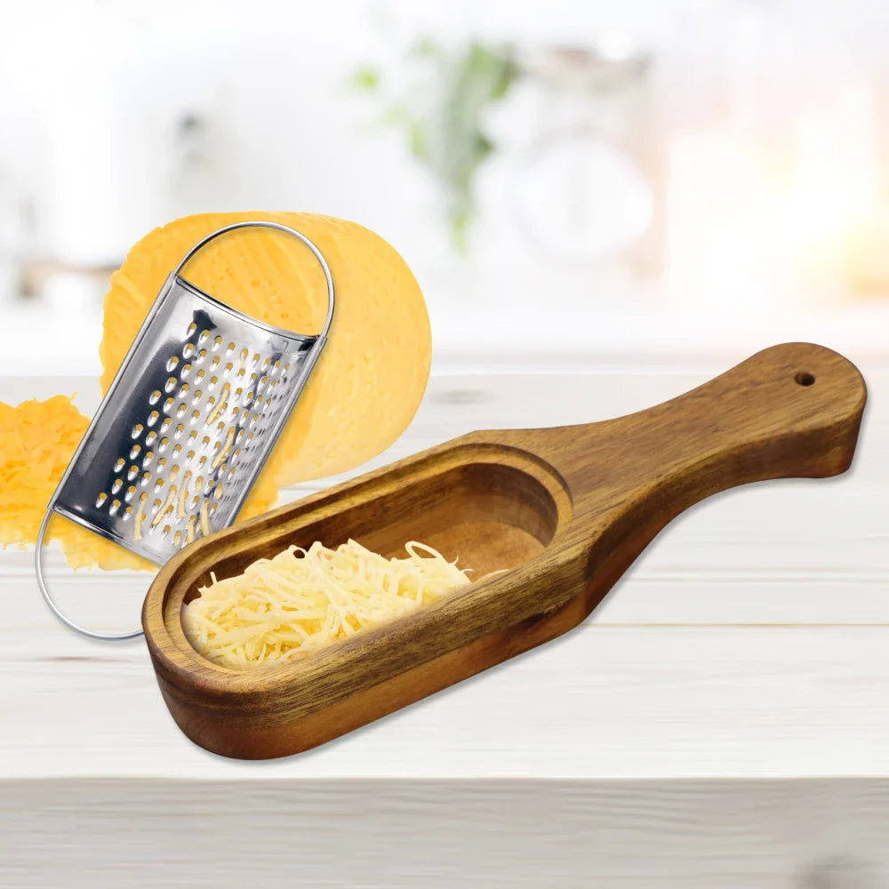 GrateNest – Rallador de acero inoxidable con recolector extraíble de madera de acacia
