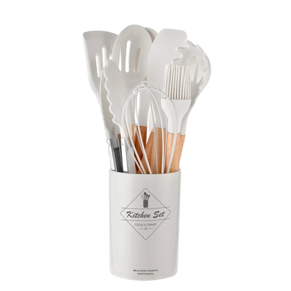 ChefEase – Set de utensilios de cocina de silicona de 12 piezas con mangos de madera | Brehn