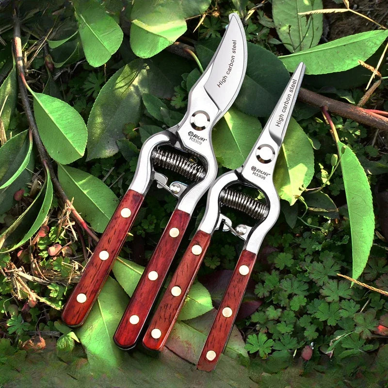 TreeGrip 20 | Tijeras de jardín con mango de madera | 20 cm | Acero al carbono forjado | Para ramas y árboles frutales