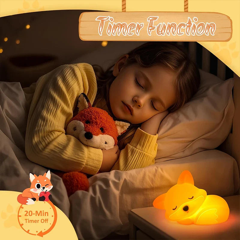 Luz nocturna Fuchs de silicona | Recargable, regulable y con temporizador | Dulce idea de regalo para niños y adultos