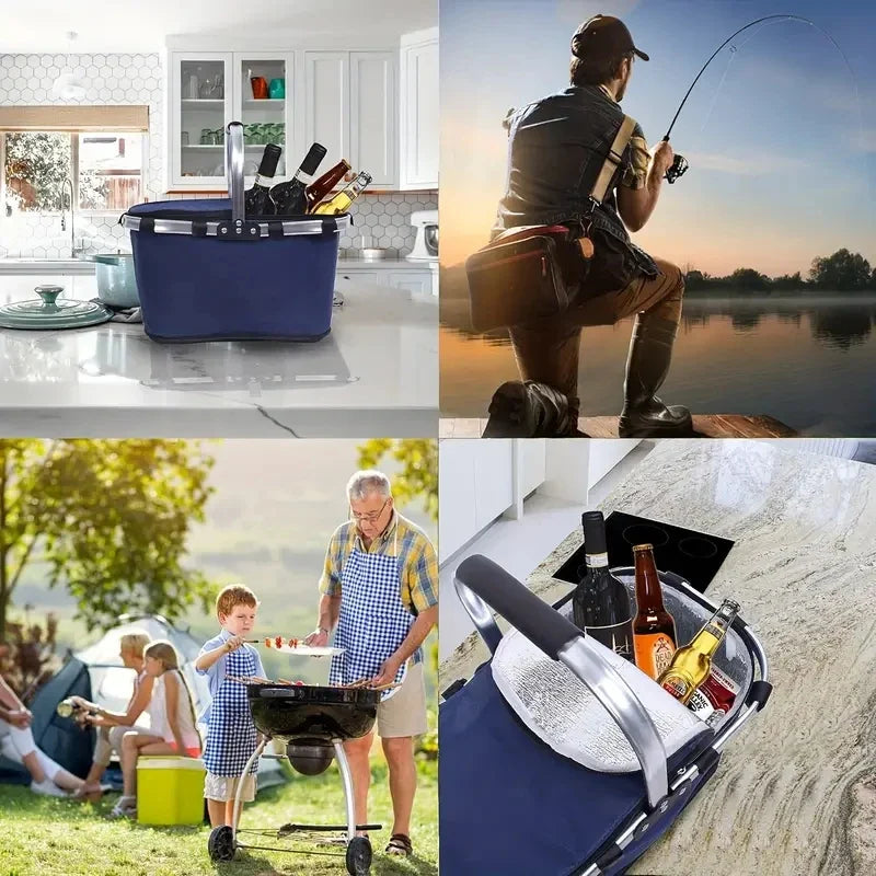 ThermaTrip Faltkorb | Cesta de picnic aislada con papel de aluminio y asa de transporte | Plegable en 3 partes | Para excursiones, parques, compras y viajes