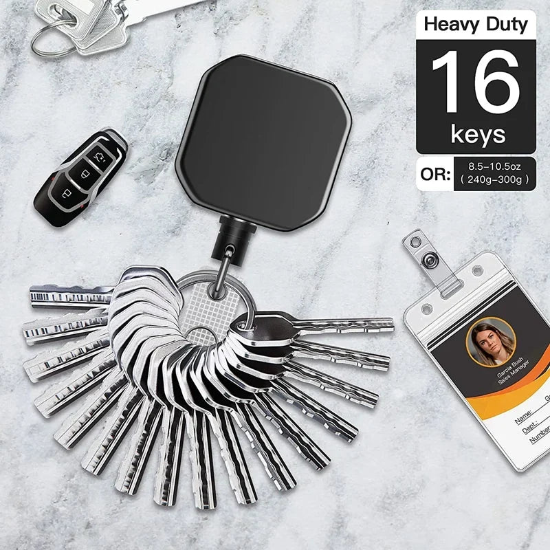 Llavero de Carabineros Retráctil de Metal con Cable de Acero – Carrete de Seguridad 71.8 cm